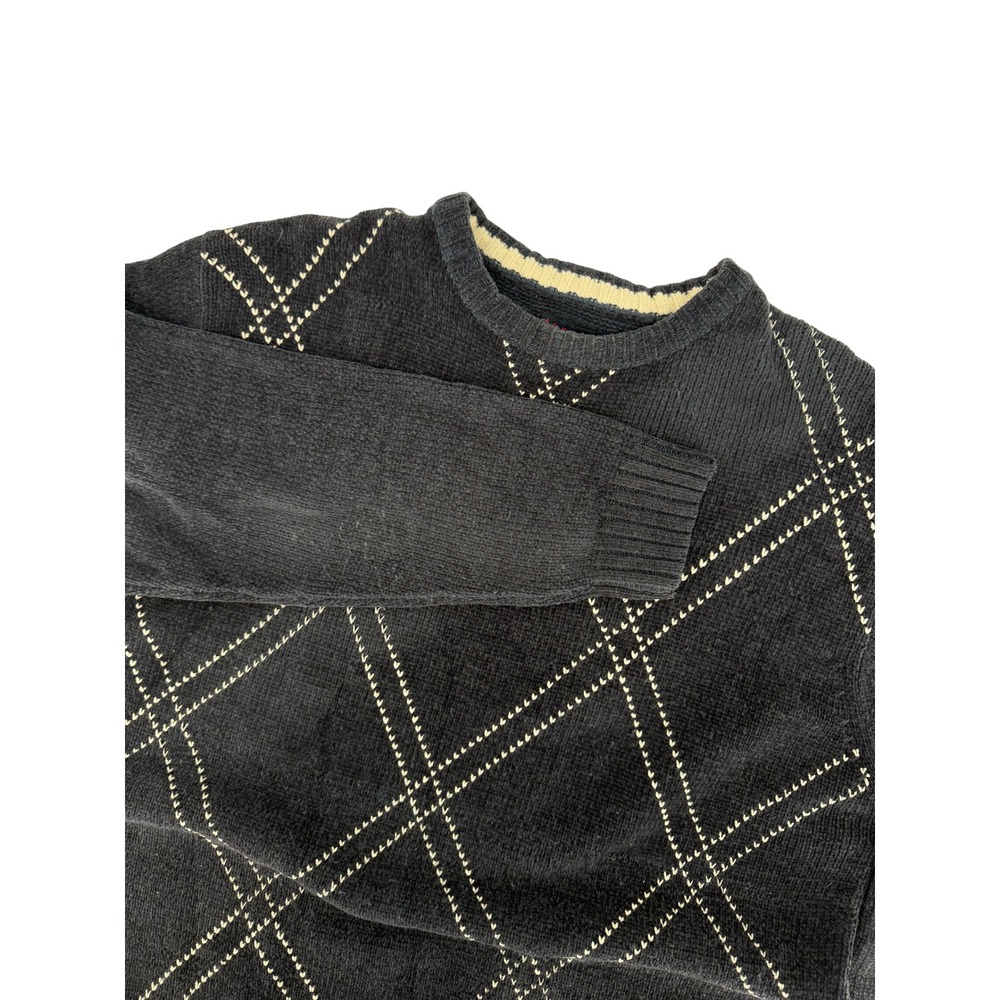 Jantzen Mens XL Navy Blue Chenille Argyle Diamond Knit‎ Crewneck Sweater 90s Y2K
